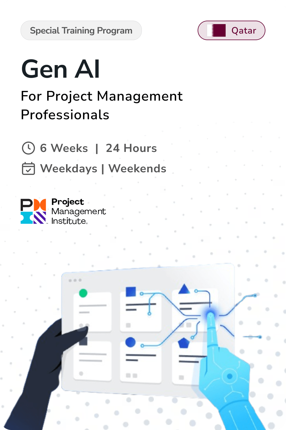 Training program for GEN AI suited for project management professionals in Qatar with PMI logo 